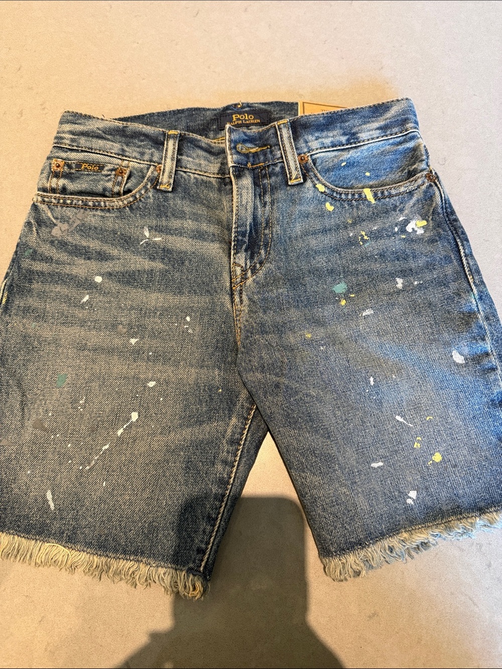 Polo by Ralph Lauren Blue Denim Shorts with Multicolor Paint Splatters